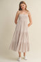 Light Taupe Diagonal Stripe Front Tier Dress