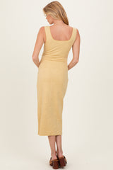 Yellow Sleek Floral Jacquard Bodycon Maternity Midi Dress