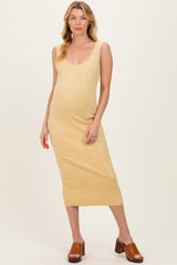 Yellow Sleek Floral Jacquard Bodycon Maternity Midi Dress