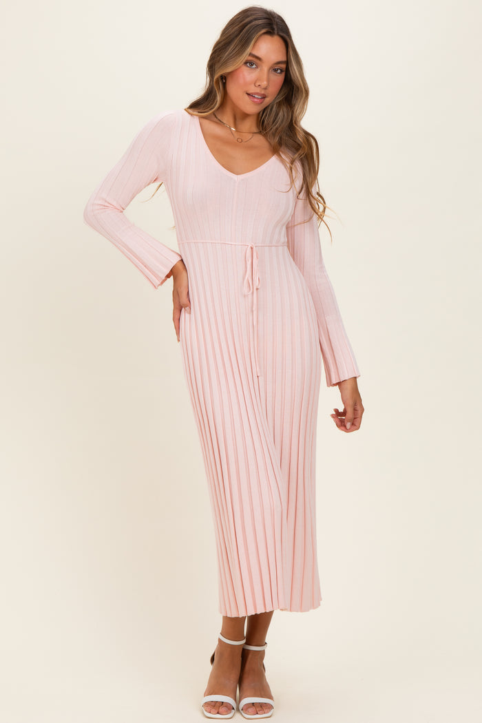 Light Pink Ribbed Maternity Knit Maxi Dress