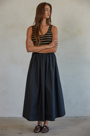 Black Striped Contrast Knit Sleeveless Maxi
