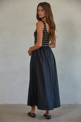 Black Striped Contrast Knit Sleeveless Maxi