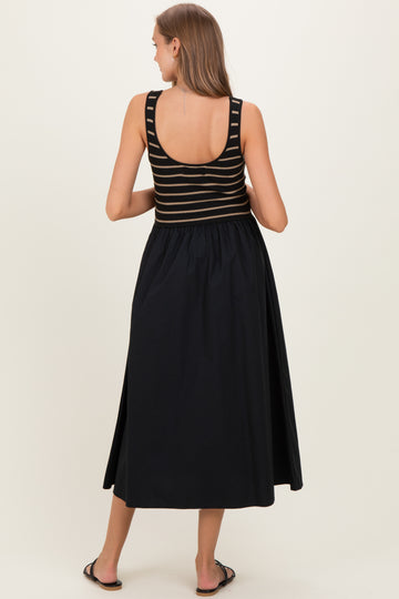 Black Striped Contrast Knit Sleeveless Maternity Maxi