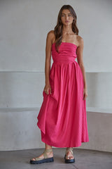 Hot Pink Striped Strapless Maternity Maxi Dress