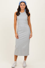 Heather Grey Ribbed Maternity Tank Midi Dress