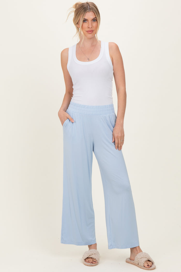 Light Blue Ankle Wide Leg Maternity Pants
