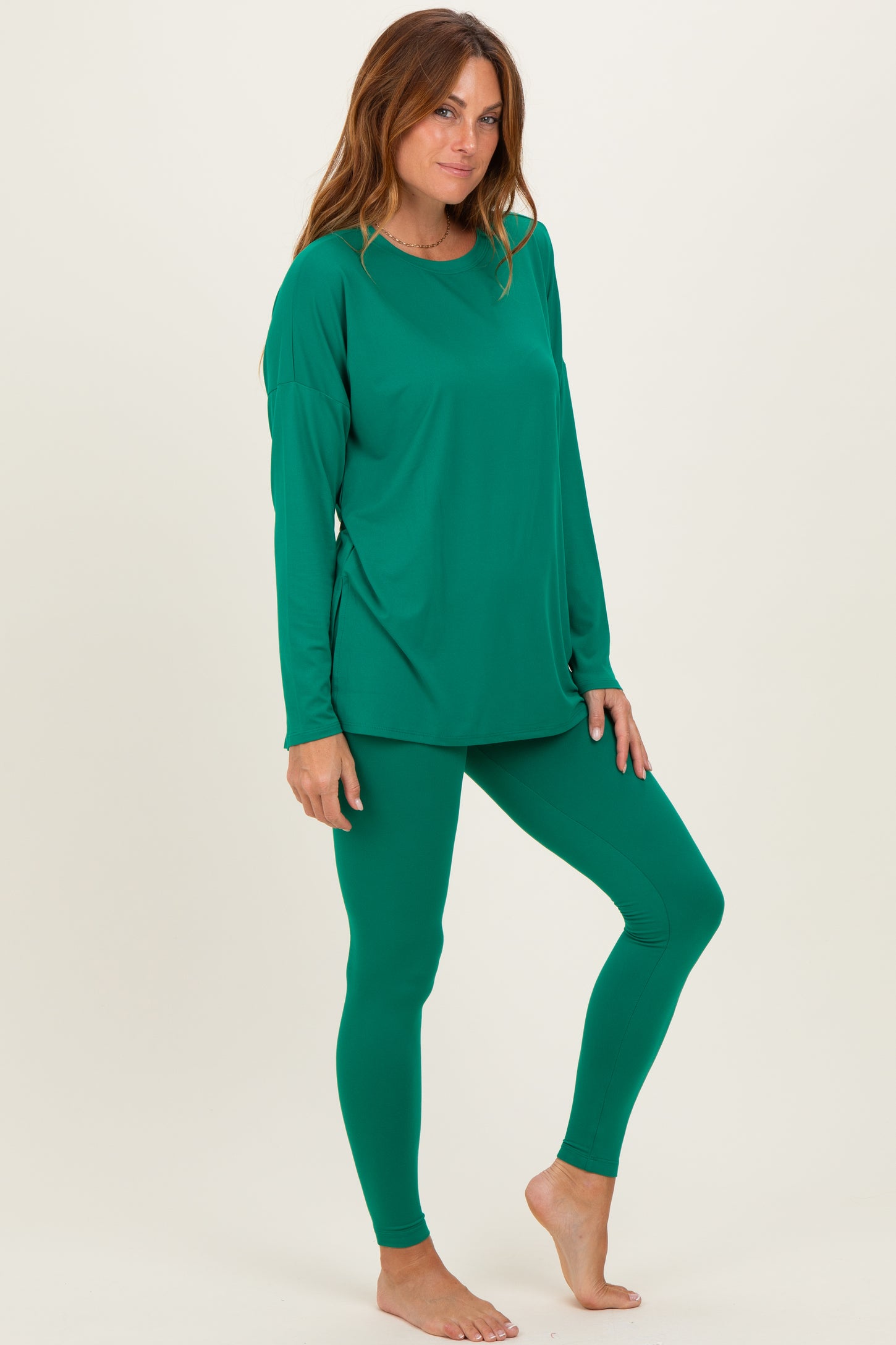 Emerald Brushed Knit Oversized Top and Legging Set