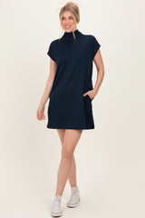 Navy Mock Neck Mini Dress