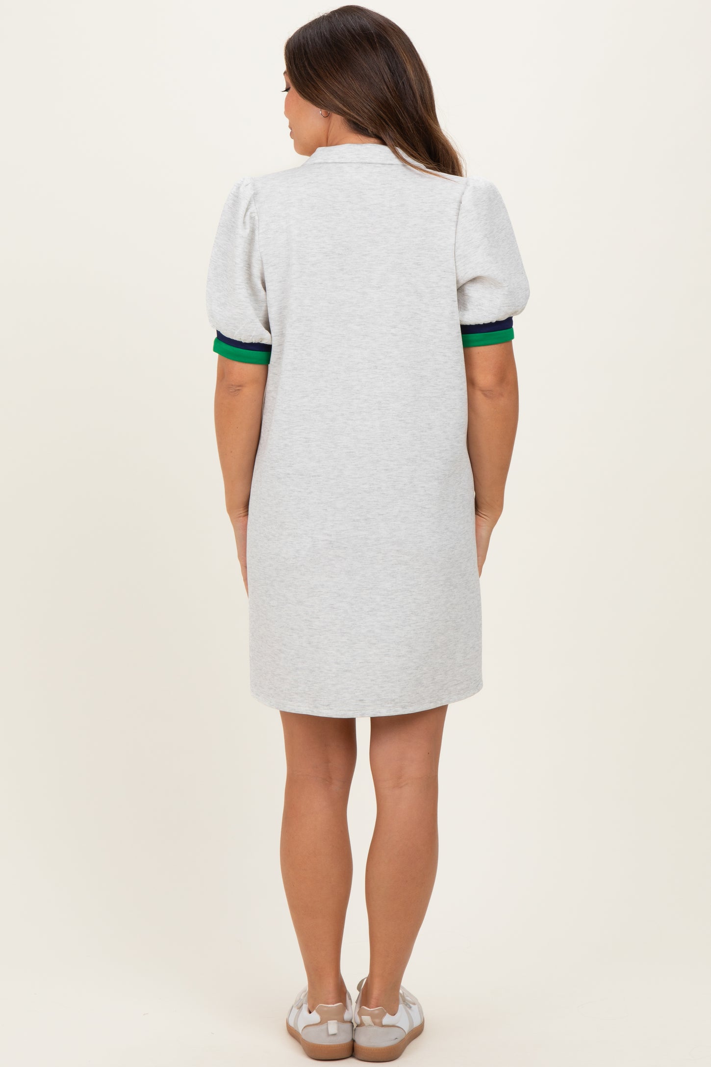 Heather Grey Color Block Zip Front Maternity Shift Dress