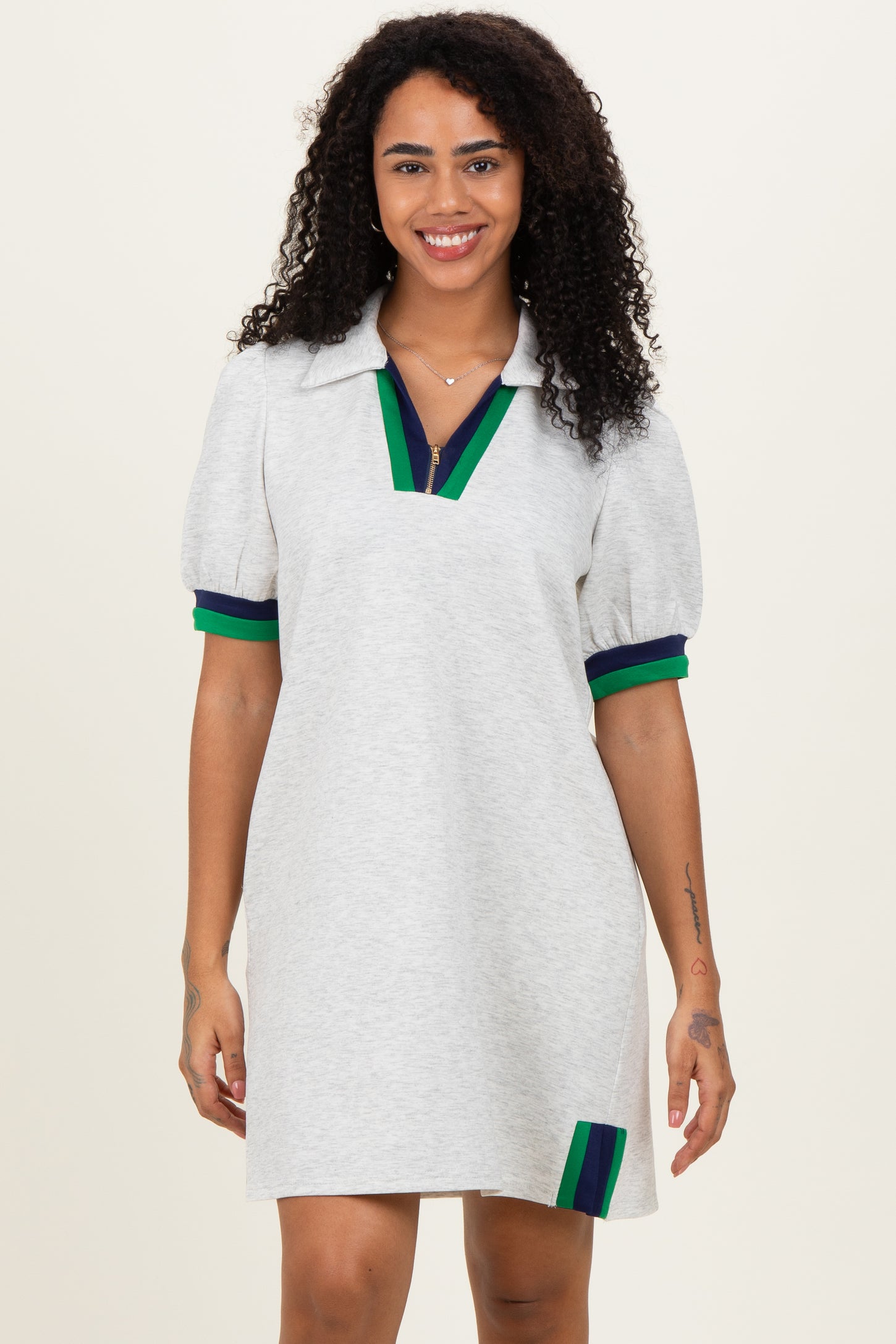 Heather Grey Color Block Zip Front Maternity Shift Dress