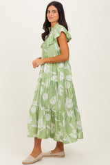 Sage Floral Crochet Lace Accent Midi Dress