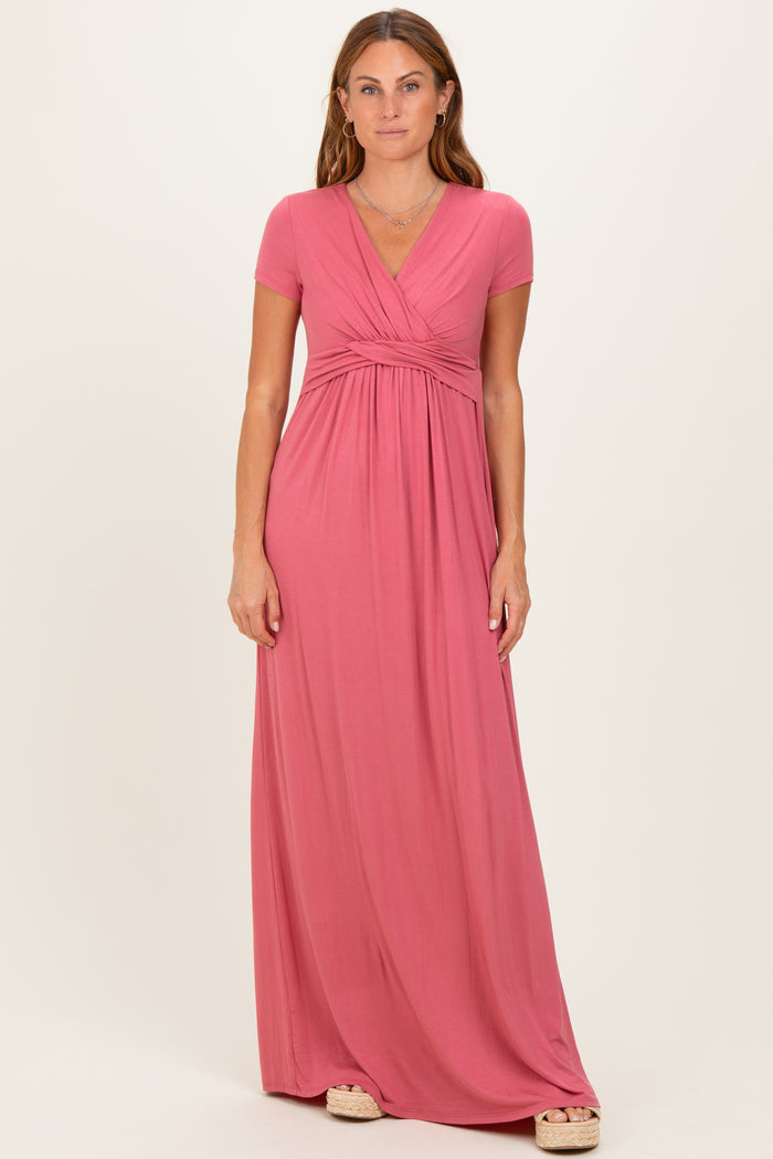 PinkBlush Mauve Draped Maternity/Nursing Maxi Dress