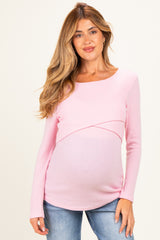 Light Pink Ribbed Crossover Maternity/Nursing Top