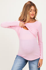 Light Pink Ribbed Crossover Maternity/Nursing Top