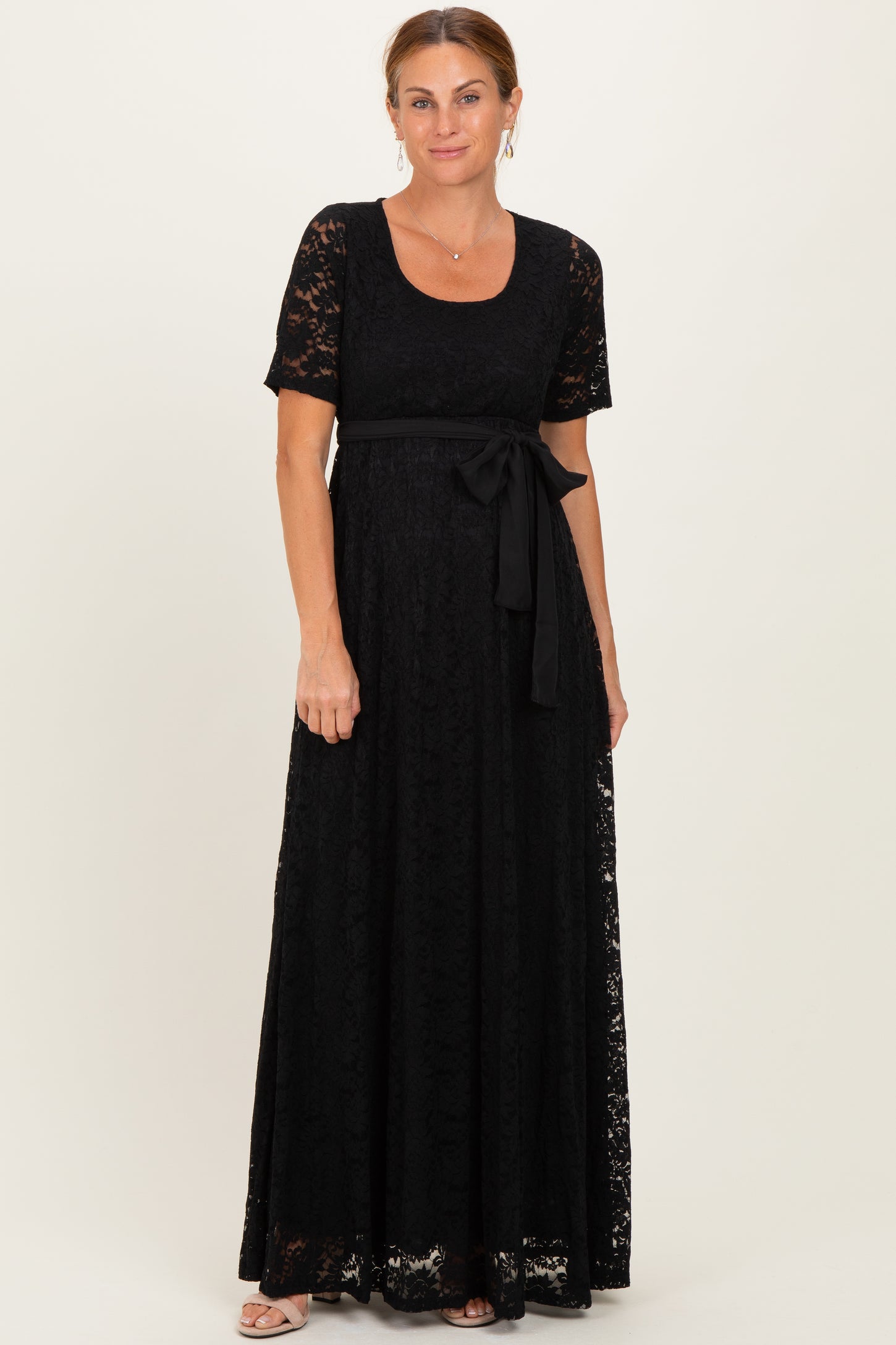 Black Lace Sash Tie Gown