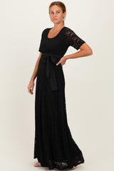 Black Lace Sash Tie Gown