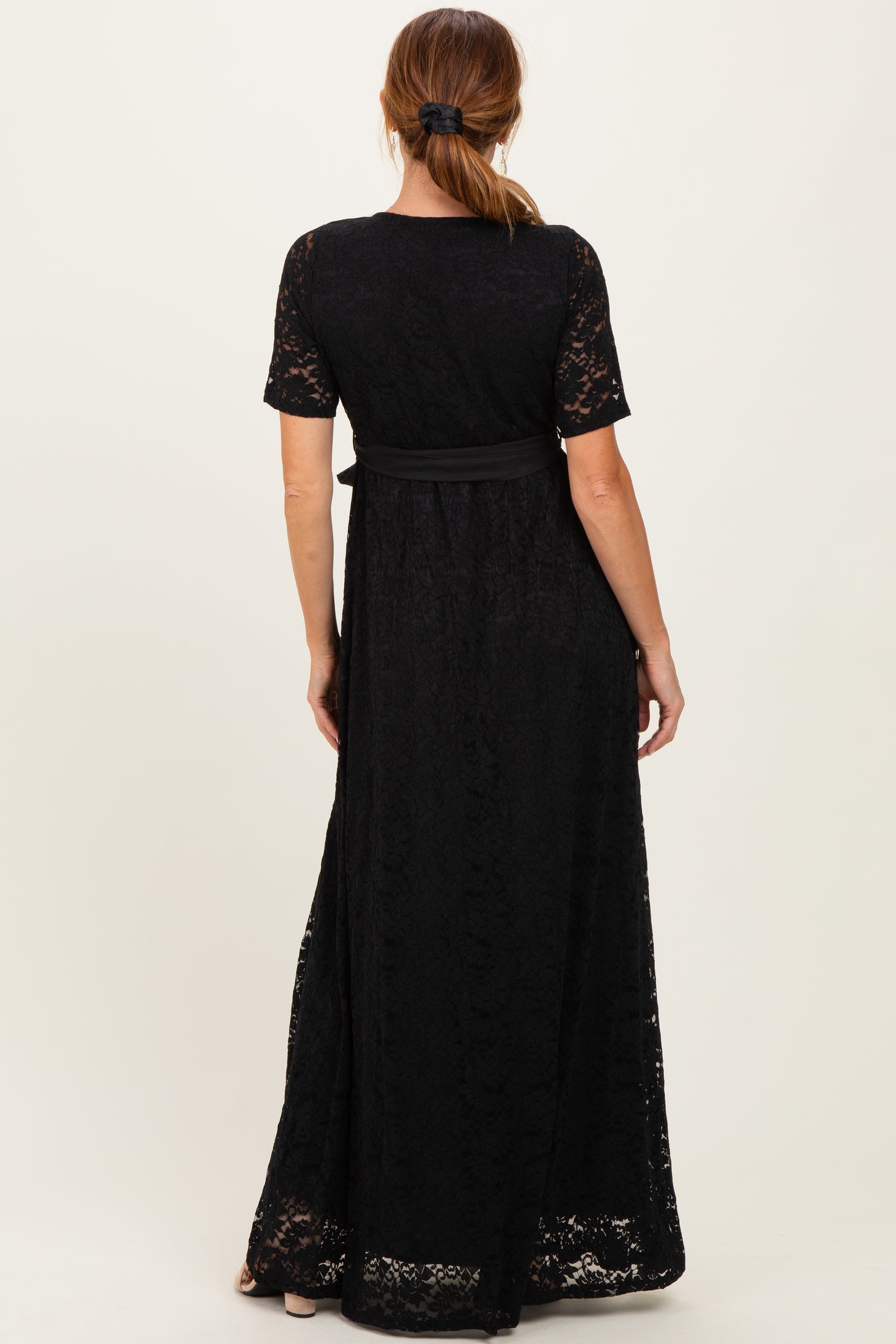 Black Lace Sash Tie Gown