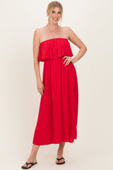 Ruby Woven Crinkle Flounce Strapless Maxi Dress