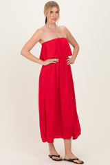 Ruby Woven Crinkle Flounce Strapless Maxi Dress