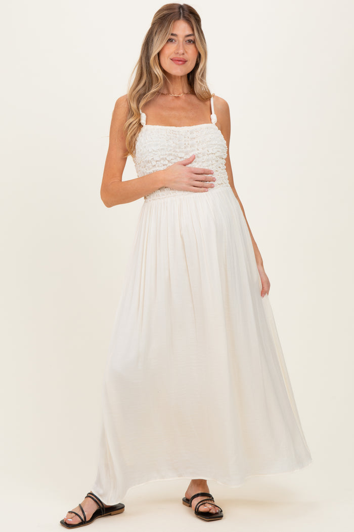 Ivory Textured Smocked Maternity Maxi Dress