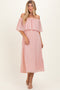 Pink Pleated Off Shoulder Flounce Midi Dress