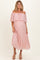 Pink Pleated Off Shoulder Flounce Maternity Midi Dress