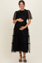 Black Smocked Top Mesh Midi Dress