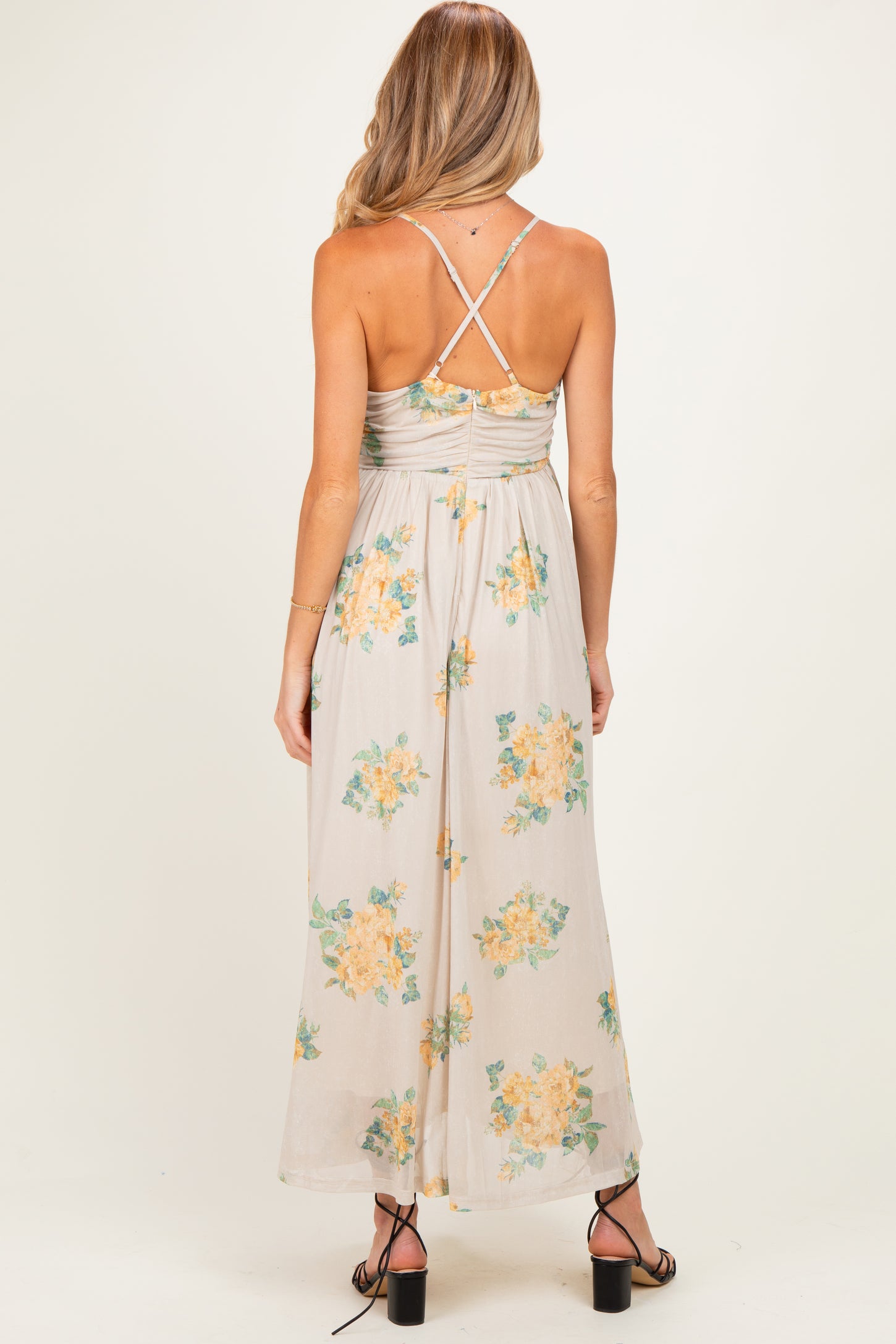 Cream Criss-Cross Back Mesh Maternity Dress