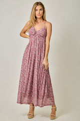 Mauve Criss-Cross Back Mesh Dress