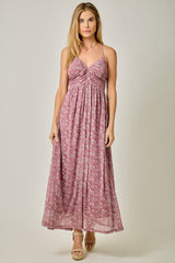 Mauve Criss-Cross Back Mesh Dress