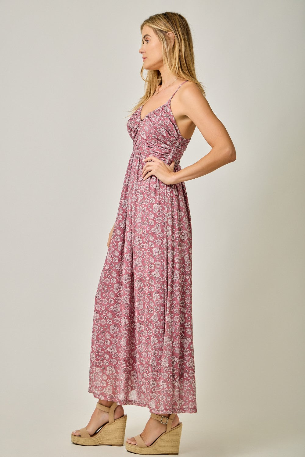 Mauve Criss-Cross Back Mesh Dress