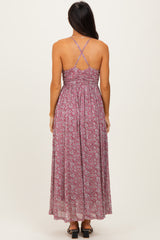 Mauve Criss-Cross Back Mesh Dress