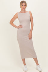 Mocha Striped Boat Neck Sleeveless Midi Dress