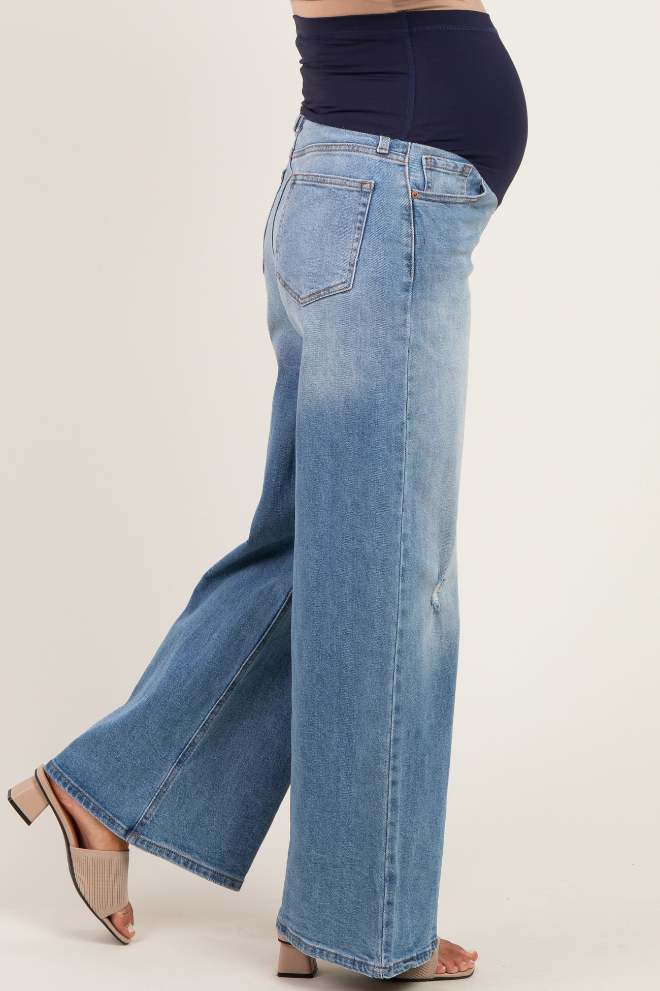 Medium Wash Wide Leg Maternity Jeans