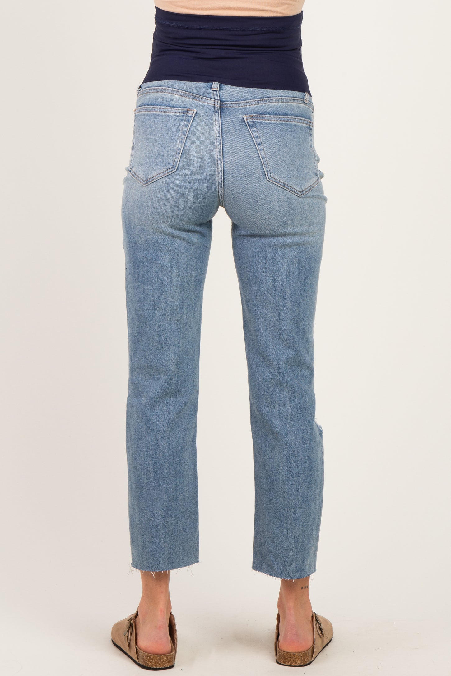 Blue Straight Leg Distressed Maternity Jeans