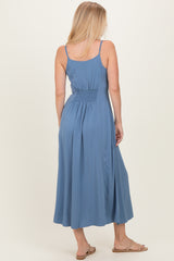 Slate Blue Button Accent Midi Dress