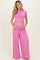 Pink Short Sleeve Crop Top Wide Leg Pant Maternity Set