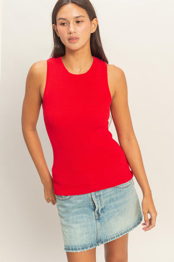 Red Ribbed Knit Tank Top