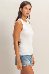 White Ribbed Knit Tank Top