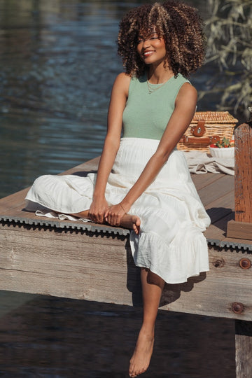 Sage Ribbed Knit Maternity Tank Top