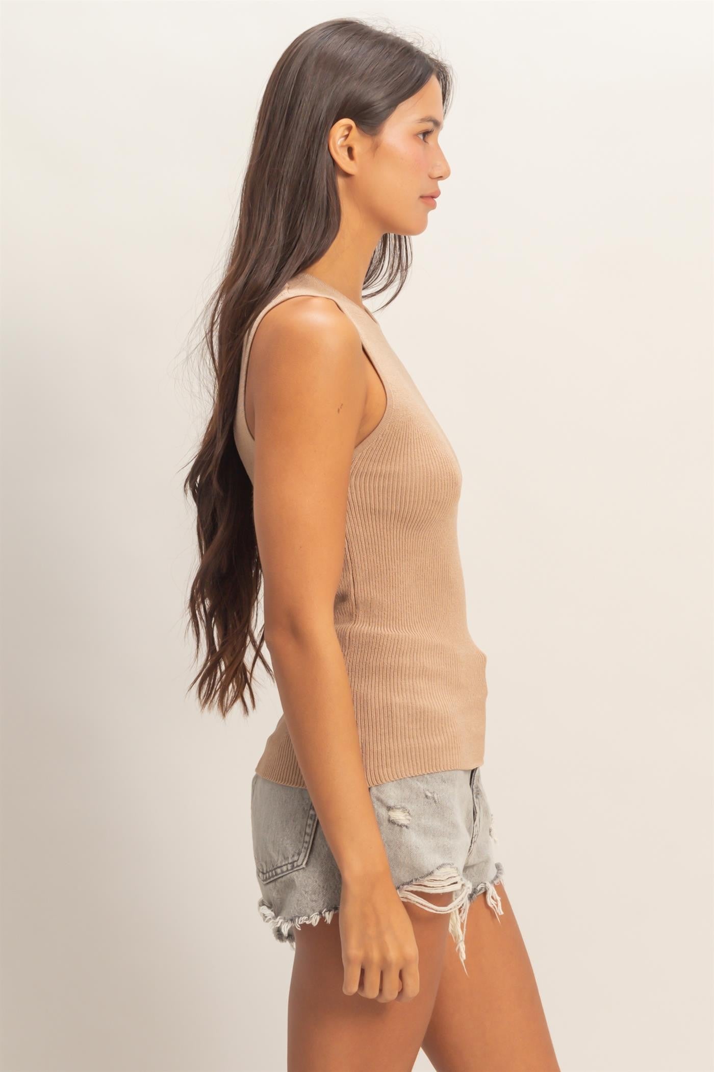 Dark Taupe Ribbed Knit Tank Top