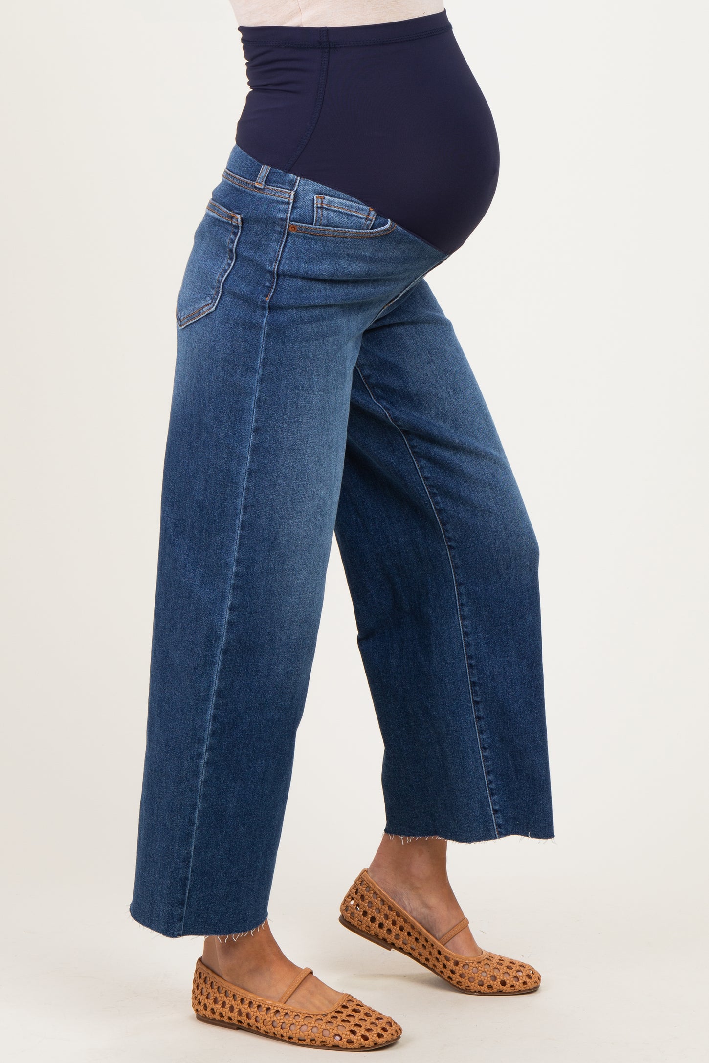 Dark Crop Wide Leg Maternity Jeans