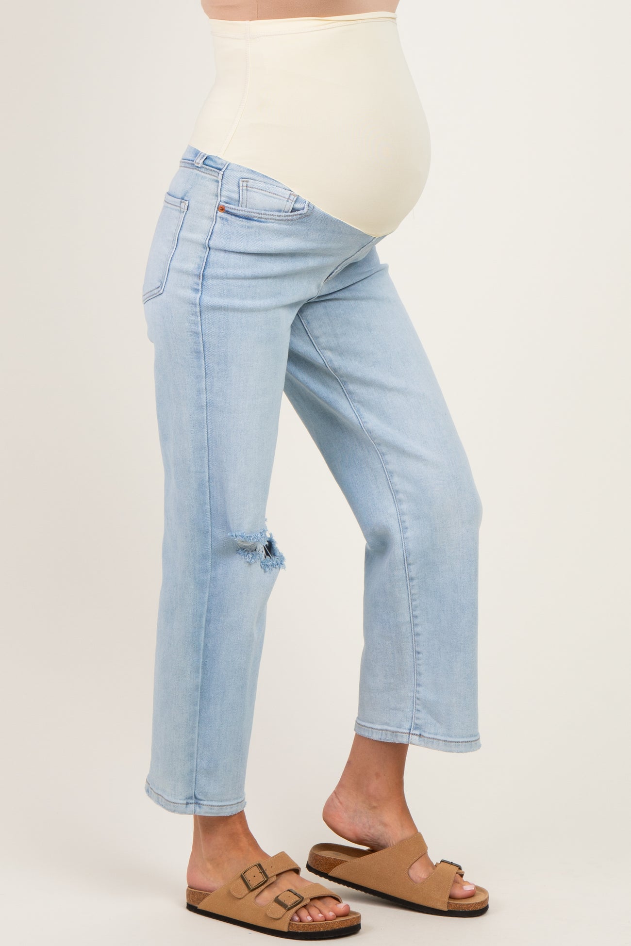 Light Wash Maternity Crop Dad Jeans