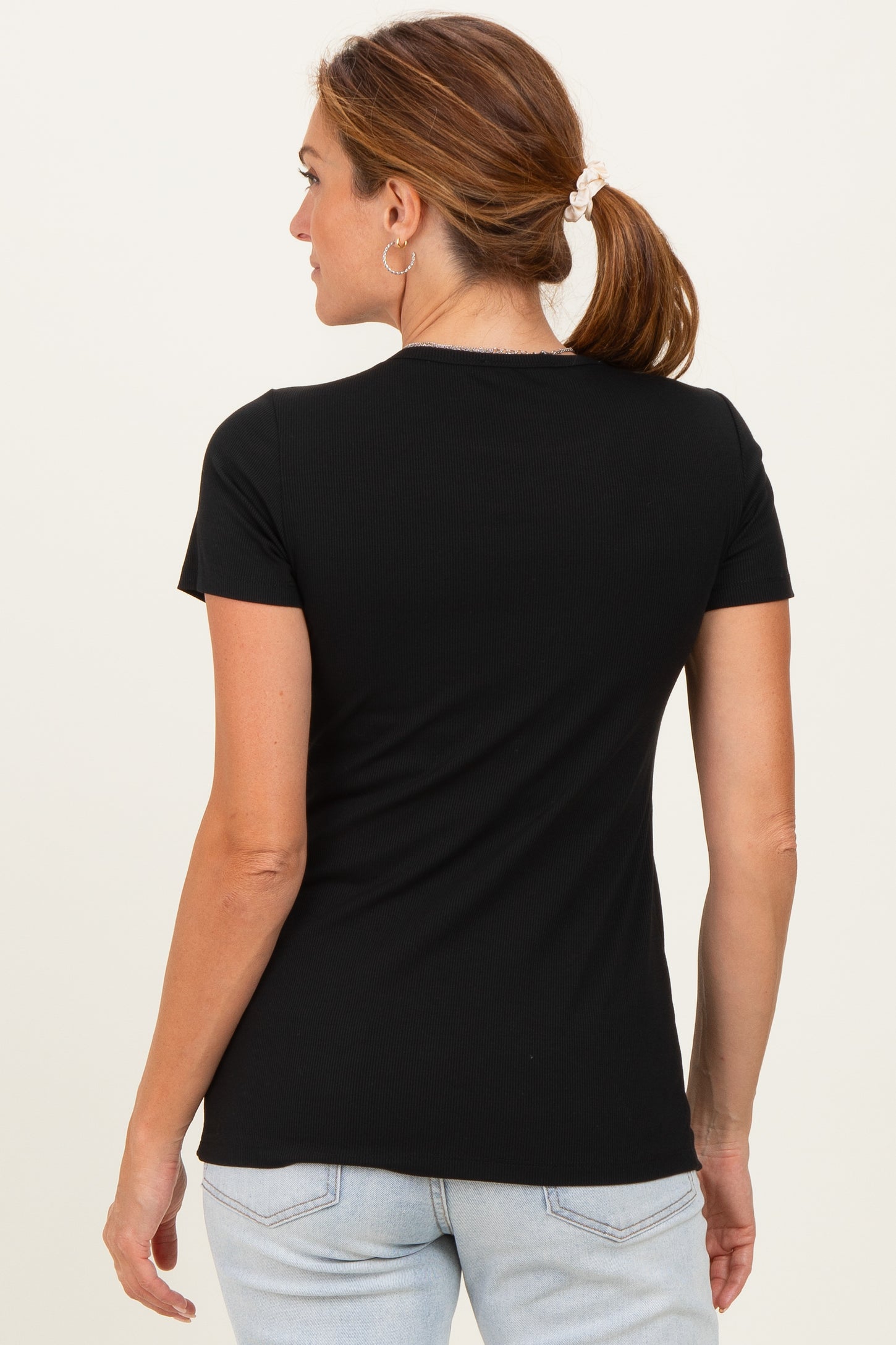Black Short Sleeve Nursing T-Shirt Top