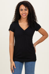 Black Ribbed Sweetheart-Neckline Top