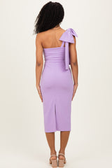 Lavender One Shoulder Bow Midi Dress