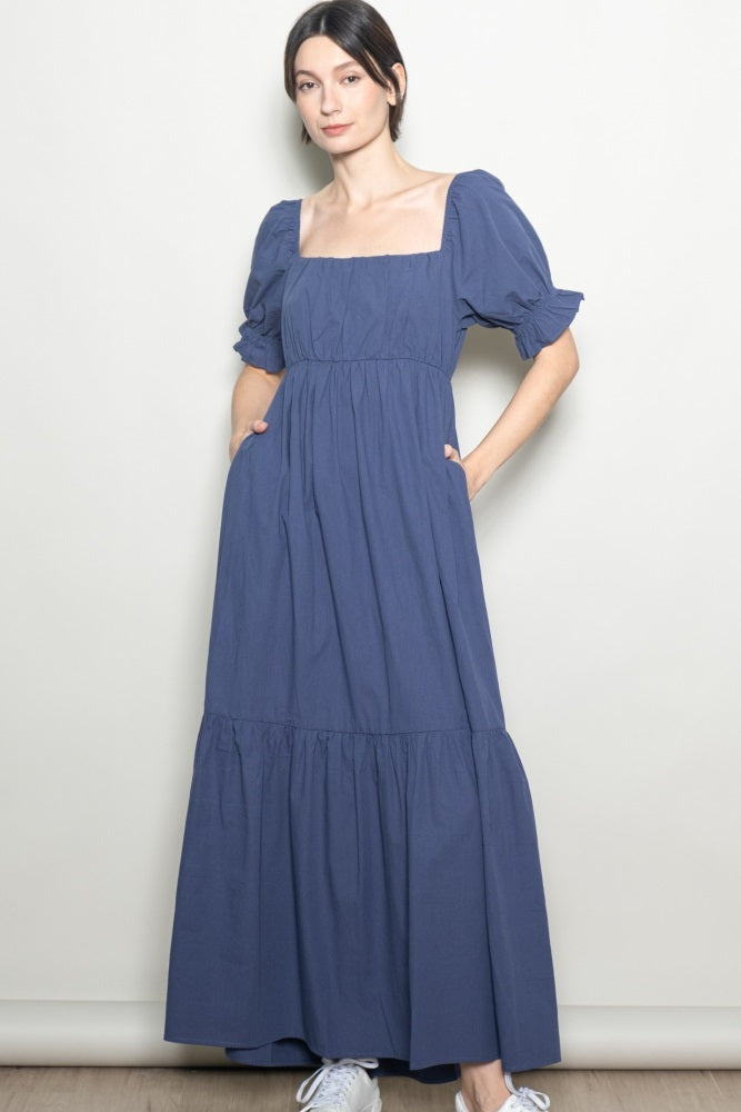 Midnight Open Back Ribbon Tie Maxi Dress