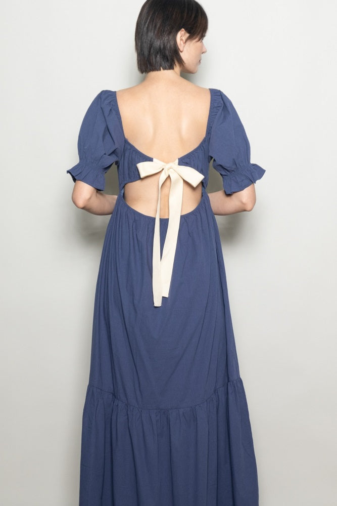 Midnight Open Back Ribbon Tie Maxi Dress
