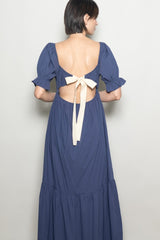 Midnight Open Back Ribbon Tie Maxi Dress