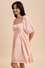Coral Contrast Binded Floral Mini Dress